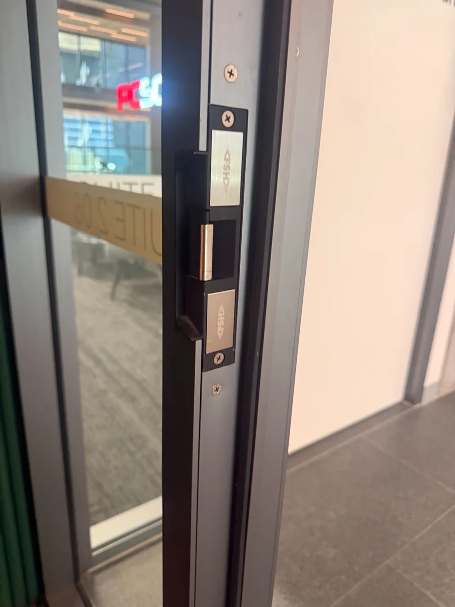 Commercial electric strike access control hardware